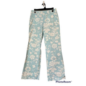 J.Crew blue floral wide lega Pants low‎ waisted size 4